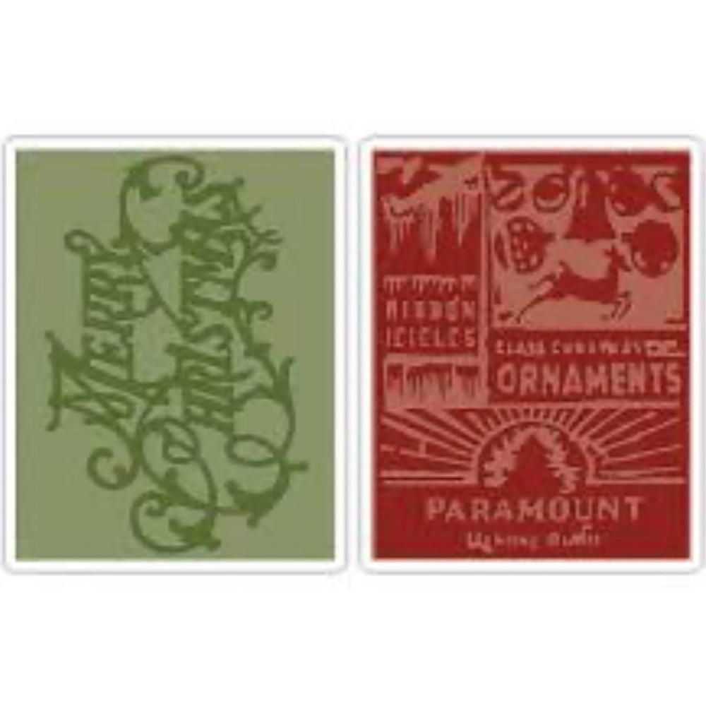 Tim Holtz Texture Fades Embossing Folders 2PK-Merry Christmas & Vintage Holiday